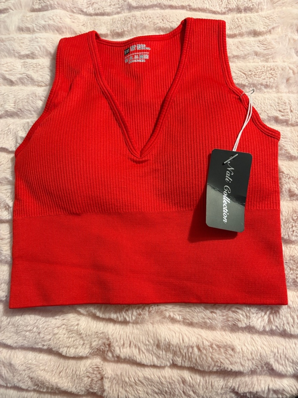 Bright Red Ribbed V-Neck Crop Top